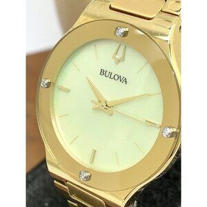 Bulova Women's Watch 97R102 Gold Steel Mother of Pearl Dial Diamond Acce…